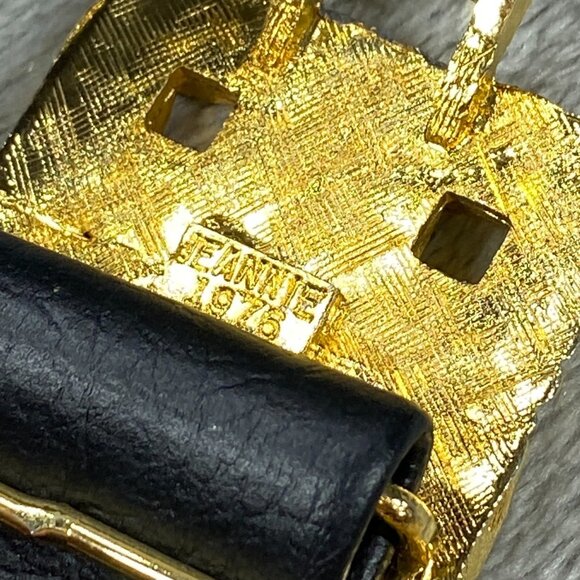 VTG Jeanne 1976 Women Fashion Belt S/M Black Adjustable Gold Basketweave Buckle - Picture 5 of 9